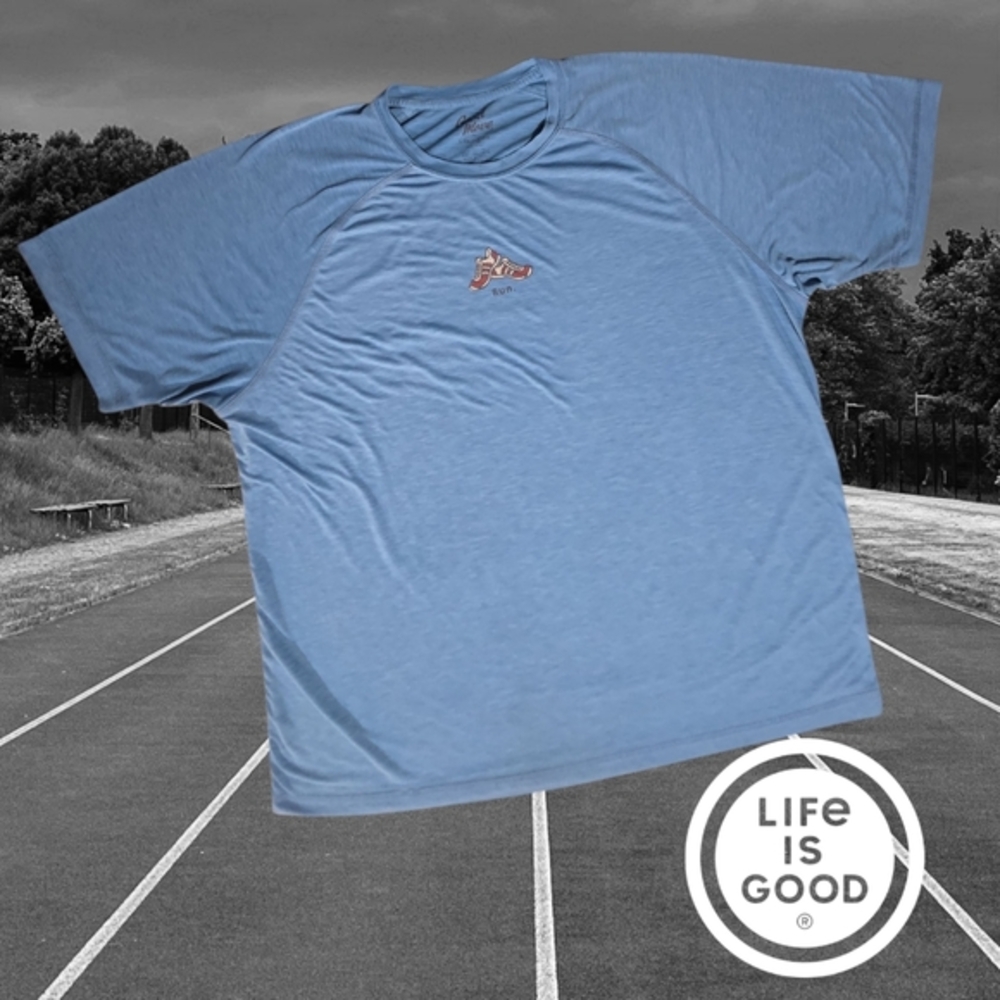 Life is Good Mens Good Move Run Graphic Performance Semi Fitted Tee Blue XL FLAW